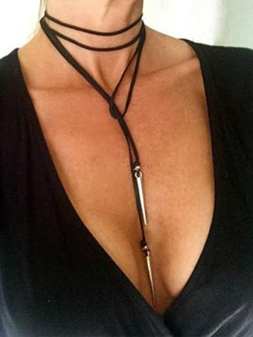 Boho Necklace Western Outfit for‎ Women Leather Silver Pendant Fashion Standout